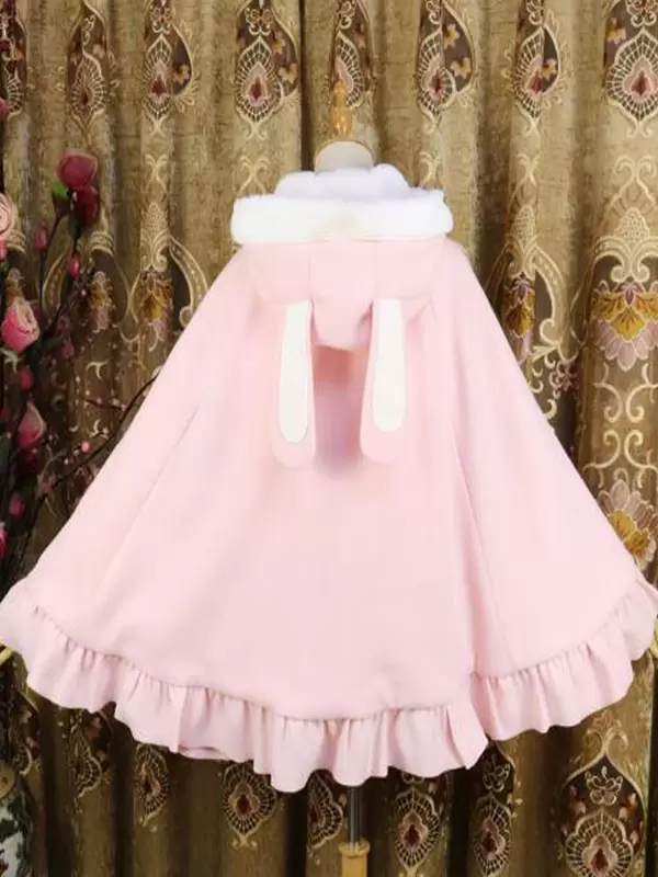 Sweet Lolita Poncho White Synthetic Piping Winter Lolita Outwears - Image 2