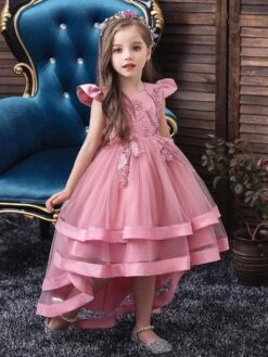 Flower Girl Dresses Jewel Neck Tulle Sleeveless With Train Princess Silhouette Bows Kids Social Party Dresses