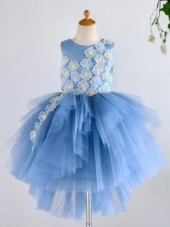 Flower Girl Dresses Jewel Neck Tulle Sleeveless Asymmetrical Princess Silhouette Flowers Kids Party Dresses