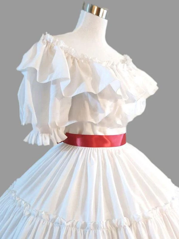 White Retro Costumes Ruffle Women's Marie Antoinette Gown Short Sleeves Round Neckline Vintage Set Party Prom Dress - Image 3