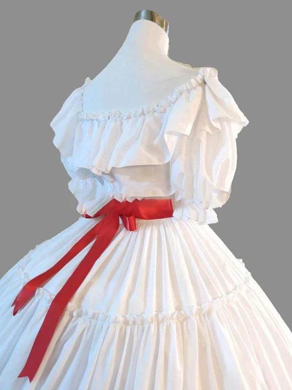 White Retro Costumes Ruffle Women's Marie Antoinette Gown Short Sleeves Round Neckline Vintage Set Party Prom Dress - Image 4