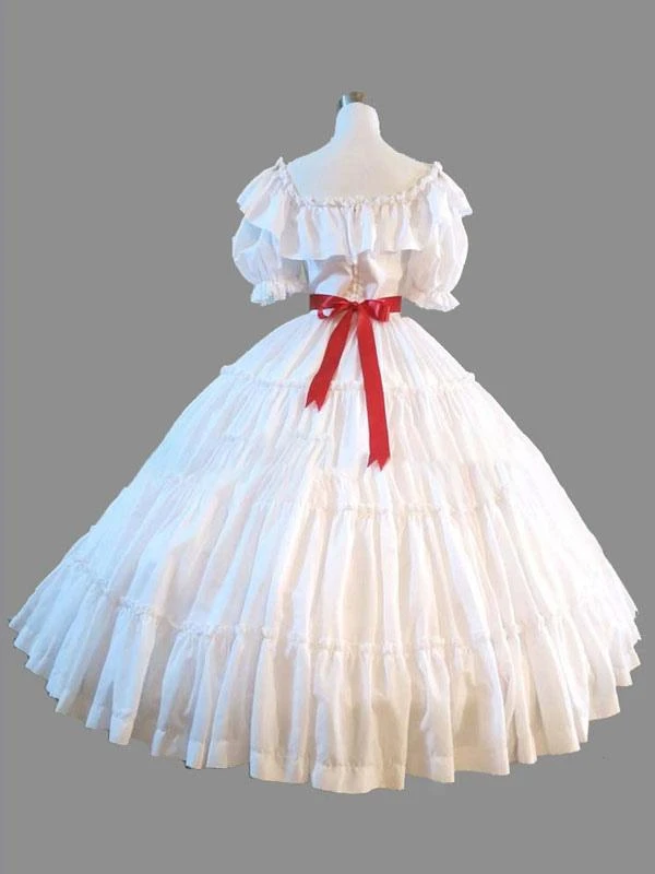White Retro Costumes Ruffle Women's Marie Antoinette Gown Short Sleeves Round Neckline Vintage Set Party Prom Dress - Image 5