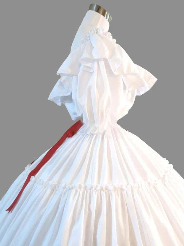 White Retro Costumes Ruffle Women's Marie Antoinette Gown Short Sleeves Round Neckline Vintage Set Party Prom Dress - Image 2