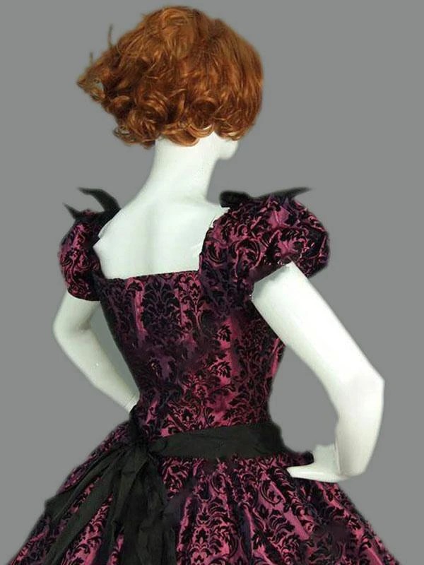 Victorian Dress Costme Prom Dress Burgundy Short Sleeves With Choker Ball Gown Jacquard Bow Ruffle Marie Antoinette Victorian Era Clothing Costumes Halloween - Image 4