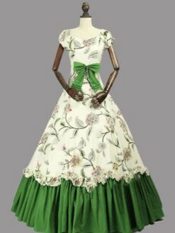 Victorian Dress Costume Women's Rococo Sateen Marie Antoinette Costume Floral Print Short Sleeves Ball Gown Victorian Era Clothing Vintage Clothing Costume Halloween