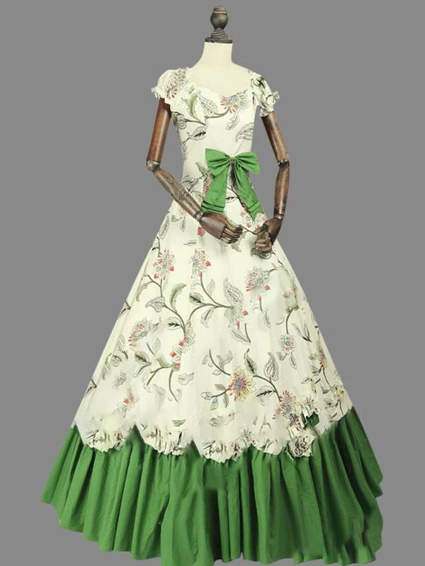 Victorian Dress Costume Women's Rococo Sateen Marie Antoinette Costume Floral Print Short Sleeves Ball Gown Victorian Era Clothing Vintage Clothing Costume Halloween - Image 2