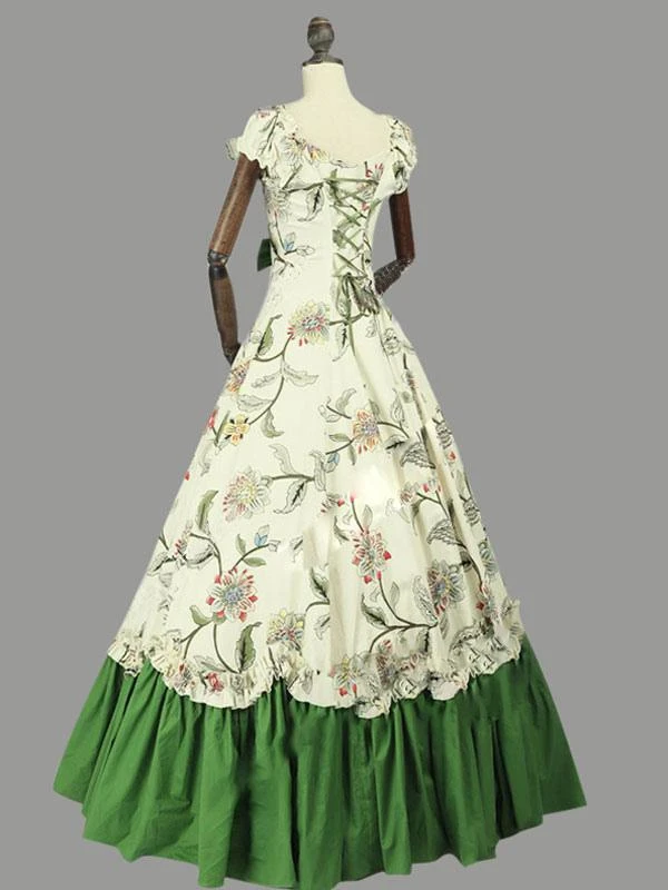 Victorian Dress Costume Women's Rococo Sateen Marie Antoinette Costume Floral Print Short Sleeves Ball Gown Victorian Era Clothing Vintage Clothing Costume Halloween - Image 5