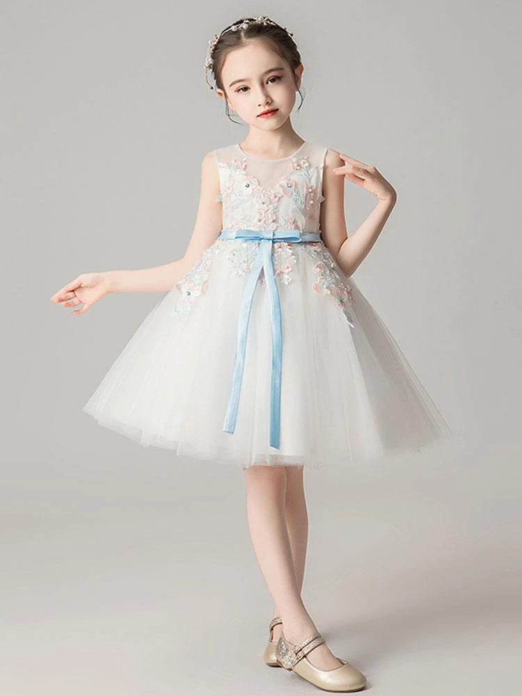 Flower Girl Dresses Jewel Neck Sleeveless Bows Kids Party Dresses
