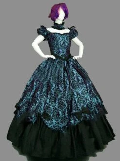 Victorian Dress Costumes Prom Dress Blue Marie Antoinette Short Sleeves Ball Gown Victorian Era Style Set Masquerade Vintage Dress