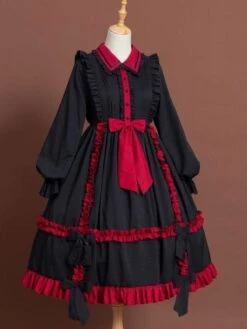 Classic Lolita OP Dress Bow Ruffles Two Tone Lolita One Piece Dresses