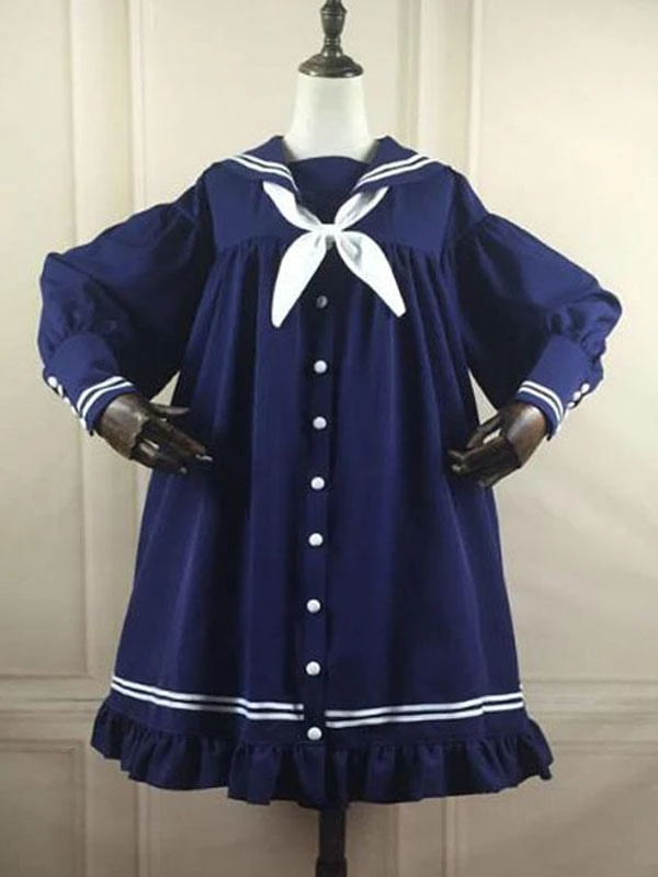 Sweet Lolita OP Dress Knotted Ruffle Button Balloon Sleeve Lolita One Piece Dresses - Image 4