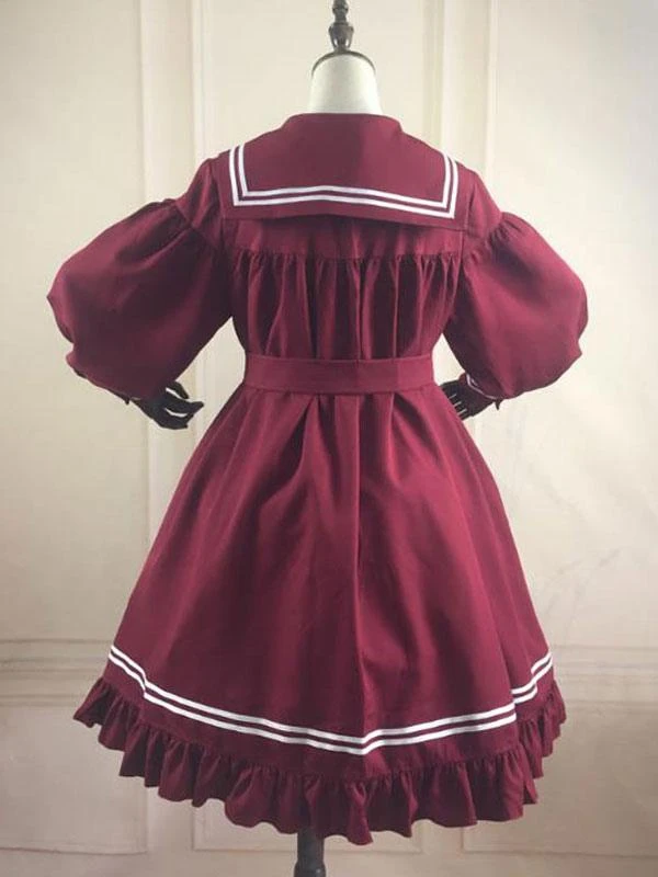 Sweet Lolita OP Dress Knotted Ruffle Button Balloon Sleeve Lolita One Piece Dresses - Image 2
