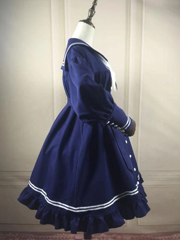 Sweet Lolita OP Dress Knotted Ruffle Button Balloon Sleeve Lolita One Piece Dresses - Image 5