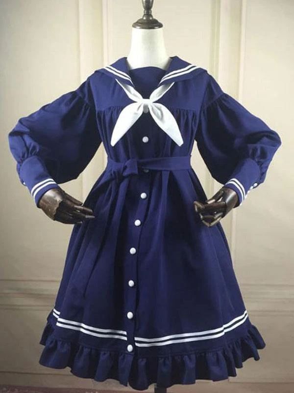 Sweet Lolita OP Dress Knotted Ruffle Button Balloon Sleeve Lolita One Piece Dresses - Image 6