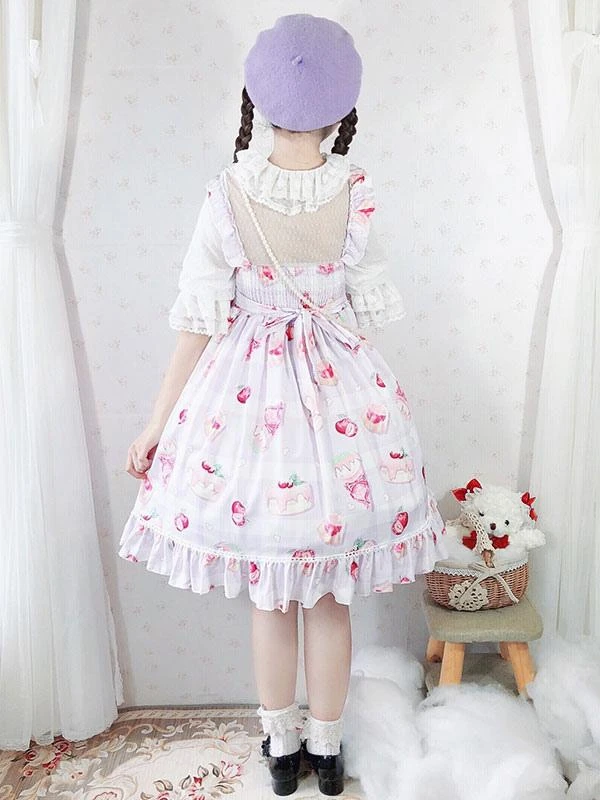 Sweet Lolita JSK Dress Cherry Cake Sleeveless Ruffles Lolita Jumper Skirts - Image 5