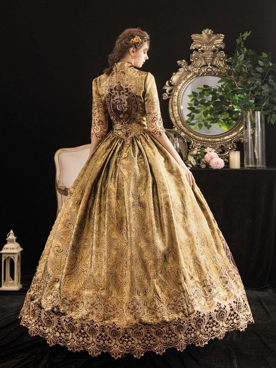 Victorian Dress Costumes Prom Dress Blonde Half Sleeves Stand Collar Victorian Era Style Marie Antoinette Costume Dress Masquerade Ball Gown - Image 4
