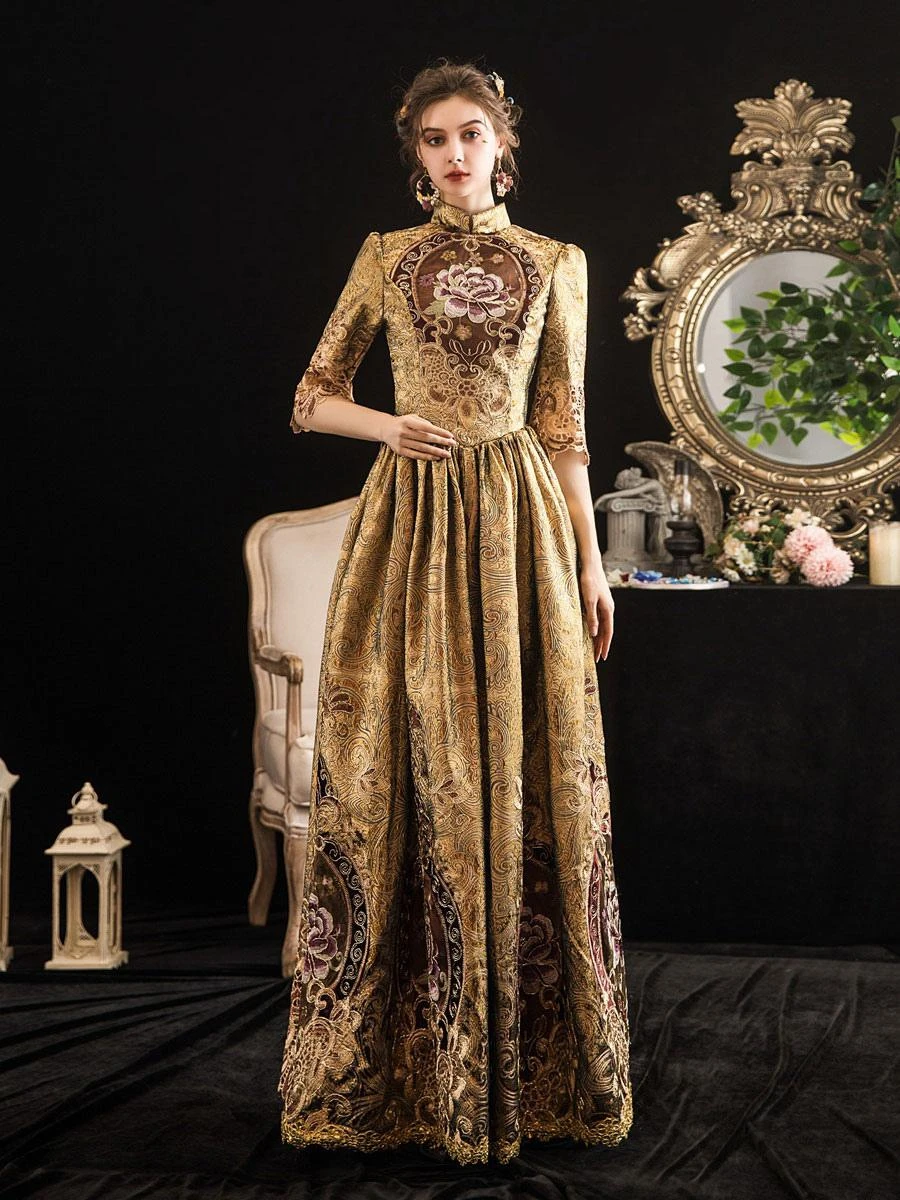 Victorian Dress Costumes Prom Dress Blonde Half Sleeves Stand Collar Victorian Era Style Marie Antoinette Costume Dress Masquerade Ball Gown - Image 7