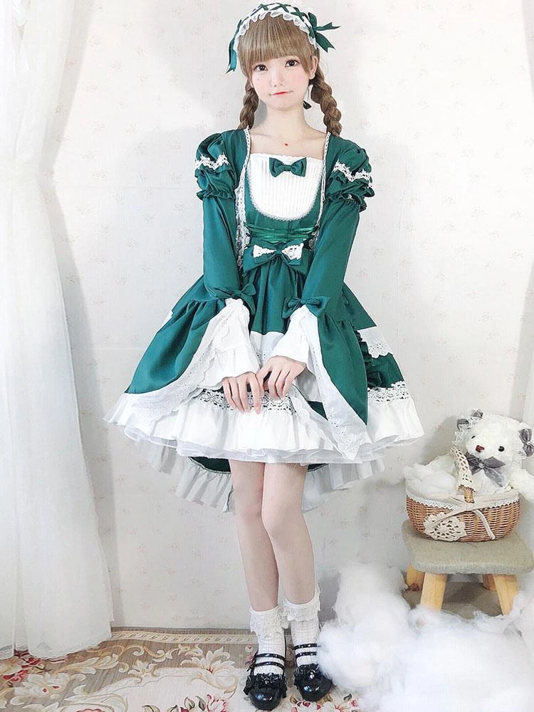 Sweet Lolita OP Dress Lace Bows Lolita One Piece Dresses Maid Costume - Image 4