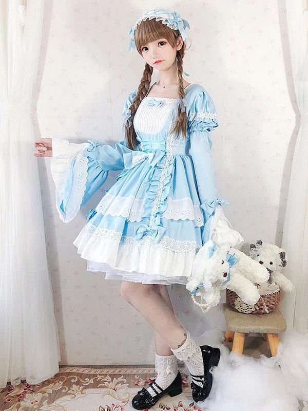 Sweet Lolita OP Dress Lace Bows Lolita One Piece Dresses Maid Costume - Image 2