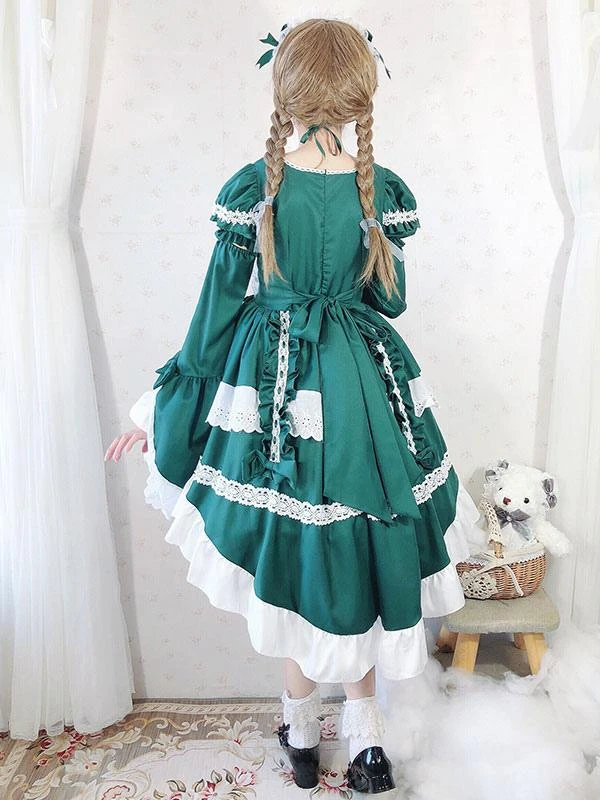 Sweet Lolita OP Dress Lace Bows Lolita One Piece Dresses Maid Costume - Image 5