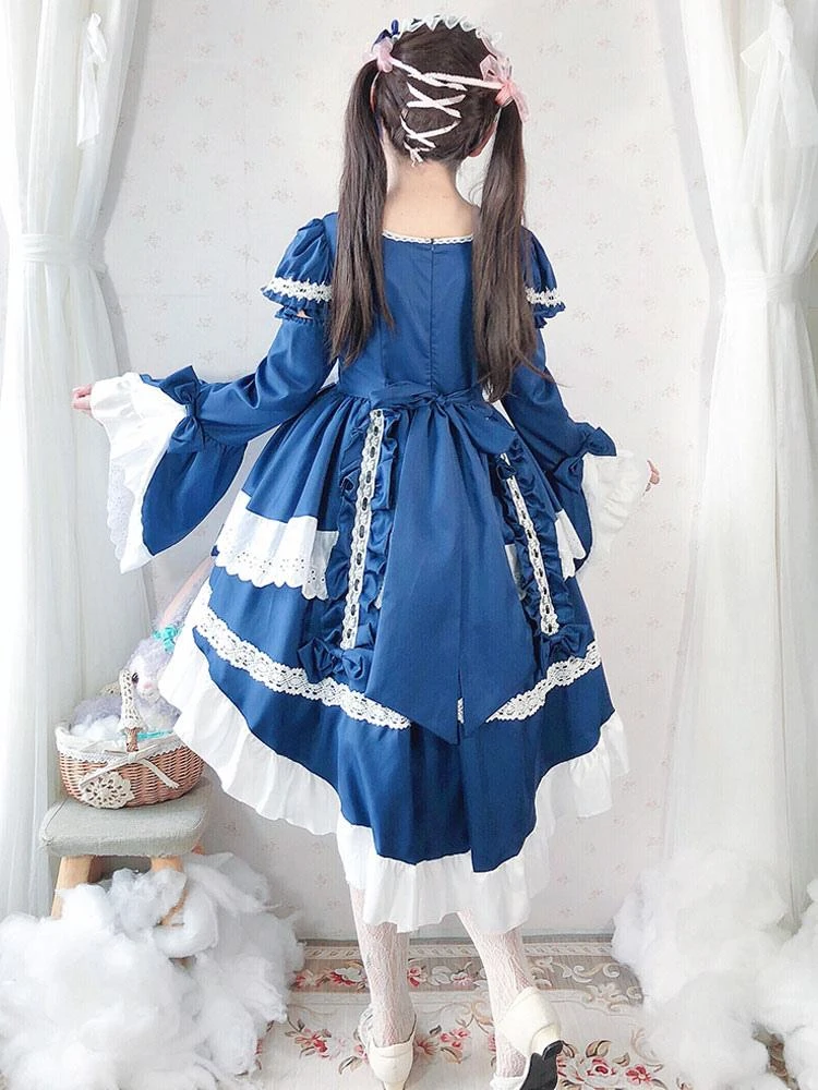 Sweet Lolita OP Dress Lace Bows Lolita One Piece Dresses Maid Costume - Image 6
