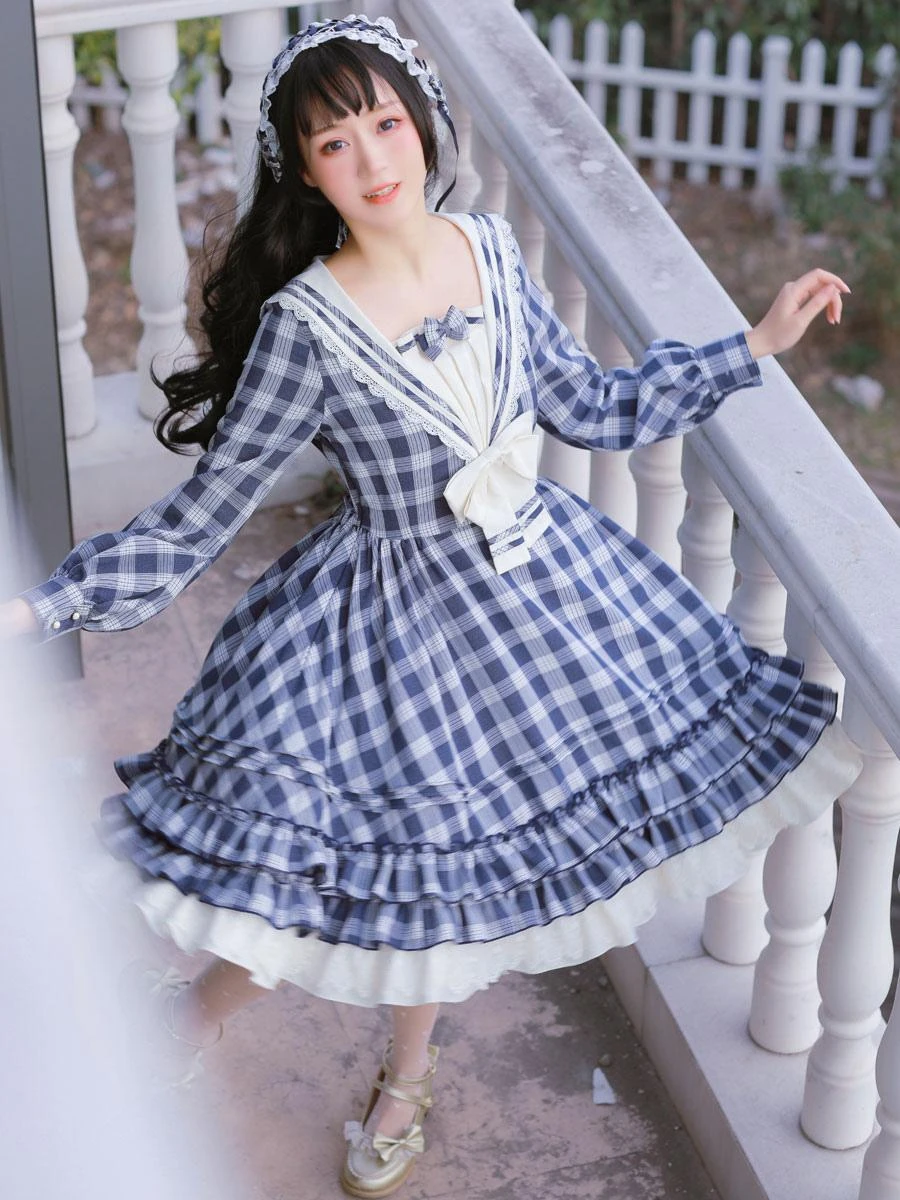 Sailor Classic Lolita OP Dress Strawberry Witch Plaid Bows Lolita One Piece Dresses