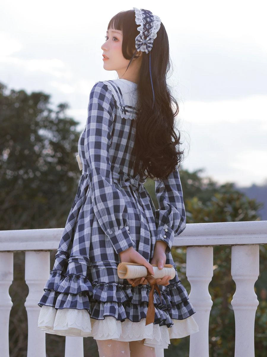 Sailor Classic Lolita OP Dress Strawberry Witch Plaid Bows Lolita One Piece Dresses - Image 4