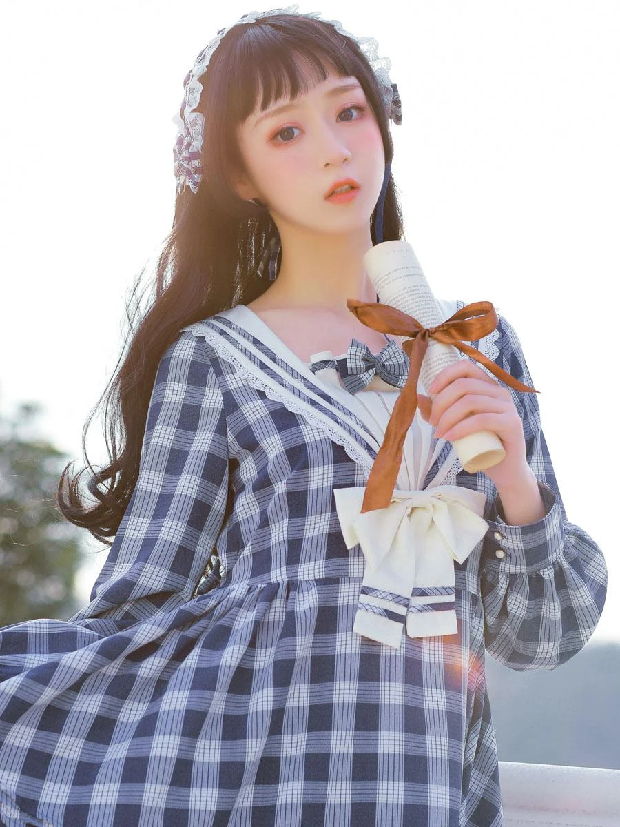 Sailor Classic Lolita OP Dress Strawberry Witch Plaid Bows Lolita One Piece Dresses - Image 10