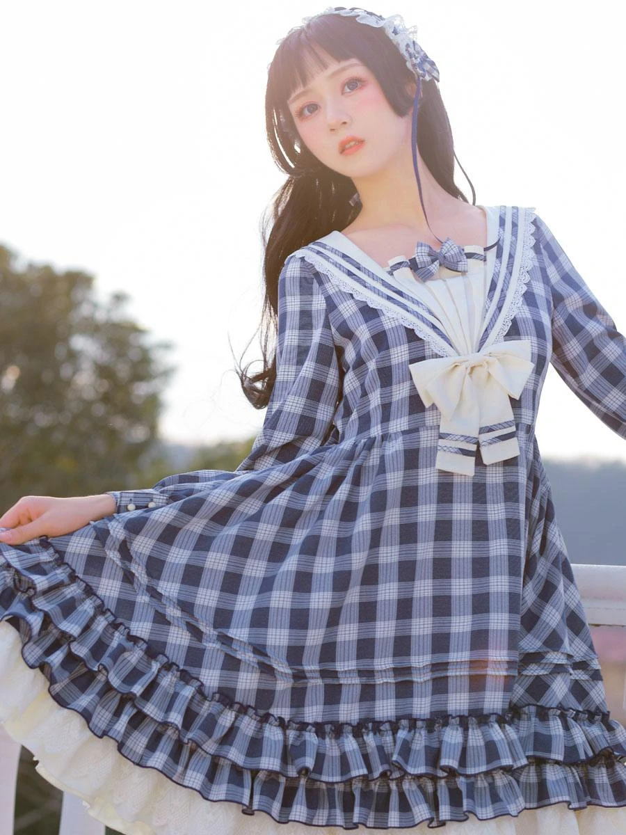 Sailor Classic Lolita OP Dress Strawberry Witch Plaid Bows Lolita One Piece Dresses - Image 9