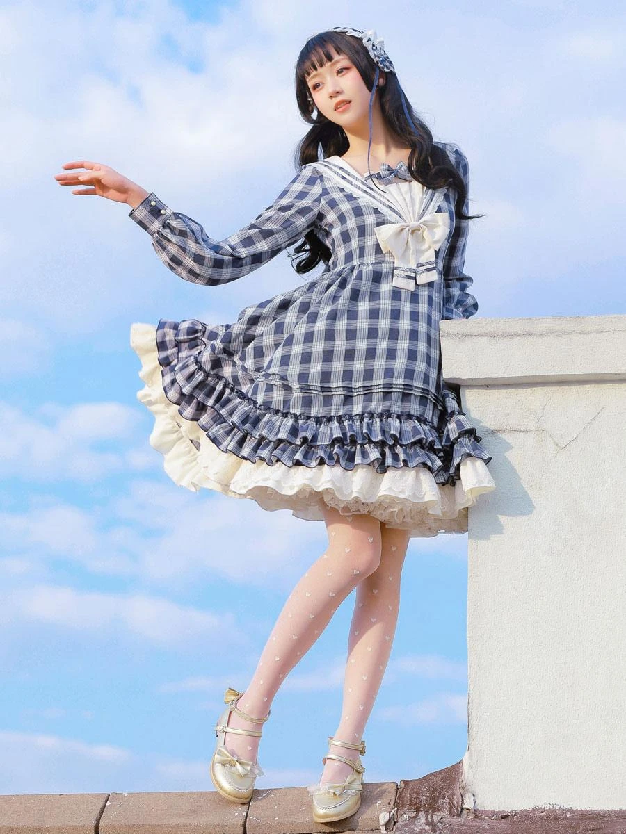 Sailor Classic Lolita OP Dress Strawberry Witch Plaid Bows Lolita One Piece Dresses - Image 3