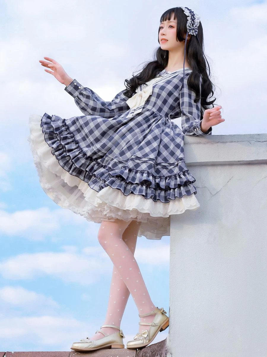 Sailor Classic Lolita OP Dress Strawberry Witch Plaid Bows Lolita One Piece Dresses - Image 2