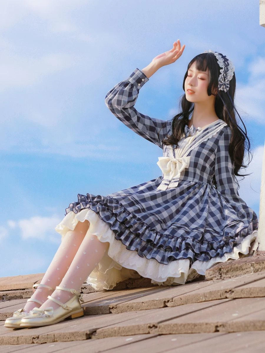 Sailor Classic Lolita OP Dress Strawberry Witch Plaid Bows Lolita One Piece Dresses - Image 5