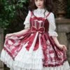 Sweet Lolita JSK Dress Bow Lace Front Opening Floral Print Lolita Jumper Skirts