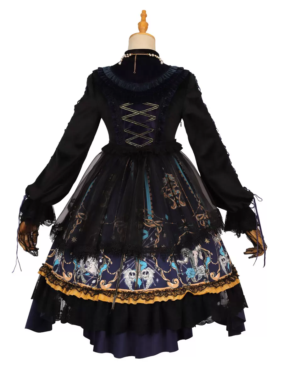 Classical Lolita OP Dress 4-Pieces Set Black Bows Lace God Redemption Dark Lolita One Piece Dresses - Image 8