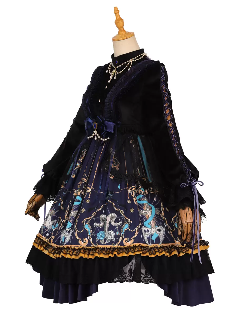 Classical Lolita OP Dress 4-Pieces Set Black Bows Lace God Redemption Dark Lolita One Piece Dresses - Image 7