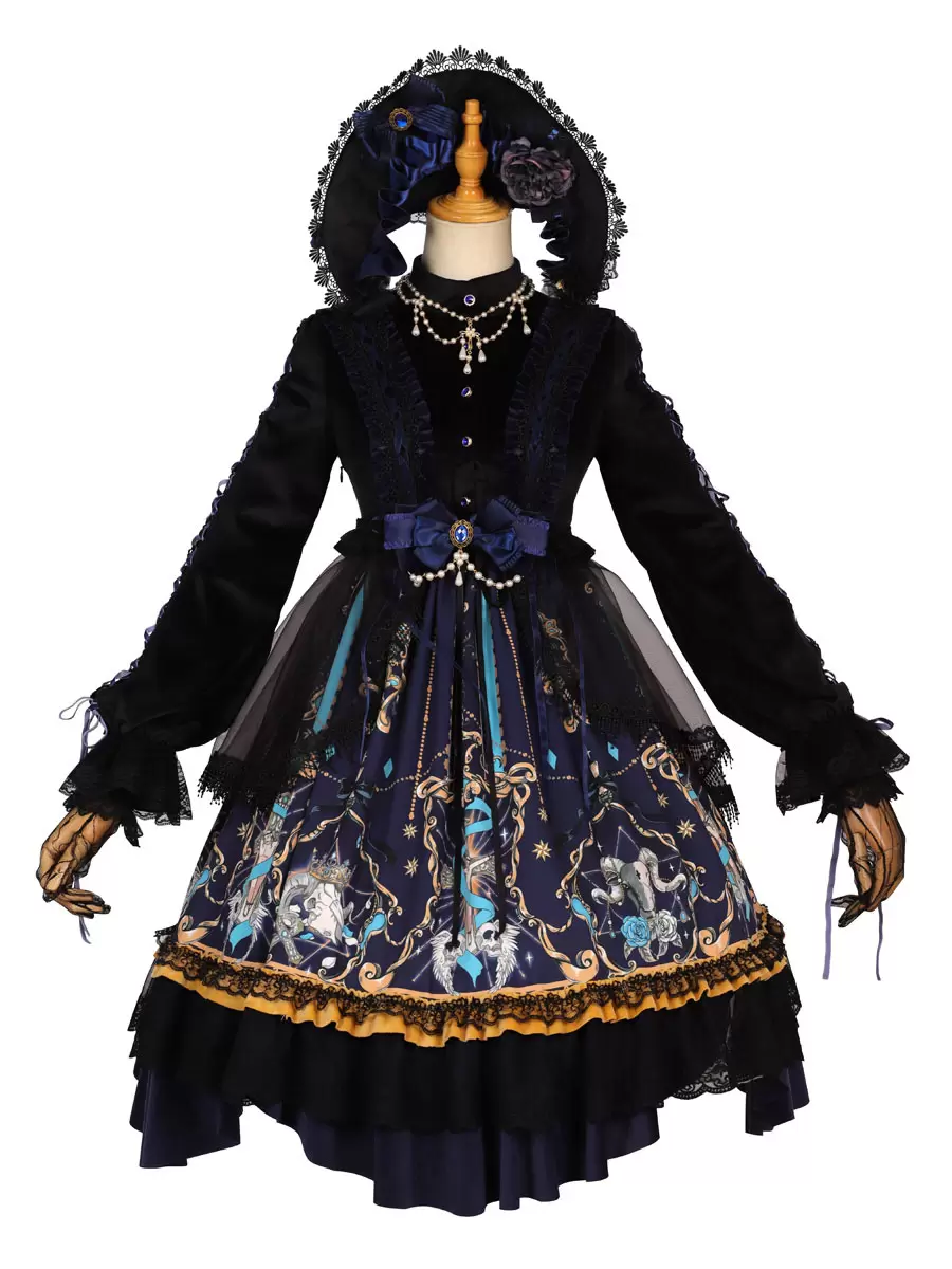 Classical Lolita OP Dress 4-Pieces Set Black Bows Lace God Redemption Dark Lolita One Piece Dresses - Image 6