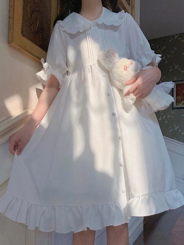 Sweet Lolita OP Dress Ruffles White Short Sleeves Lolita One Piece Dresses - Image 3