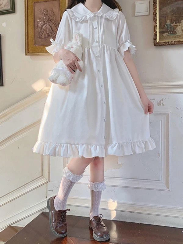 Sweet Lolita OP Dress Ruffles White Short Sleeves Lolita One Piece Dresses - Image 2