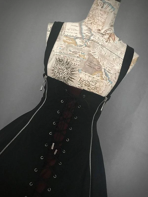 JSK Gothic Lolita JSK Dress Black Lace Up Lolita Jumper Skirt - Image 5