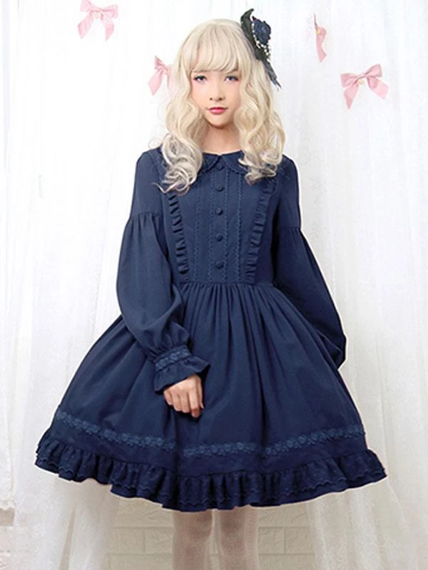 Sweet Lolita OP Dress Ruffles Long Sleeves Lolita One Piece Dresses - Image 6