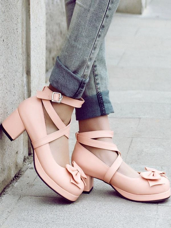 Sweet Lolita Shoes Bows PU Leather Chunky Heel Lolita Shoes - Image 2
