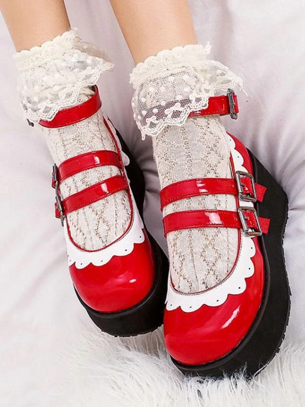 Sweet Lolita Shoes Round Toe PU Leather Flatform Lolita Pumps