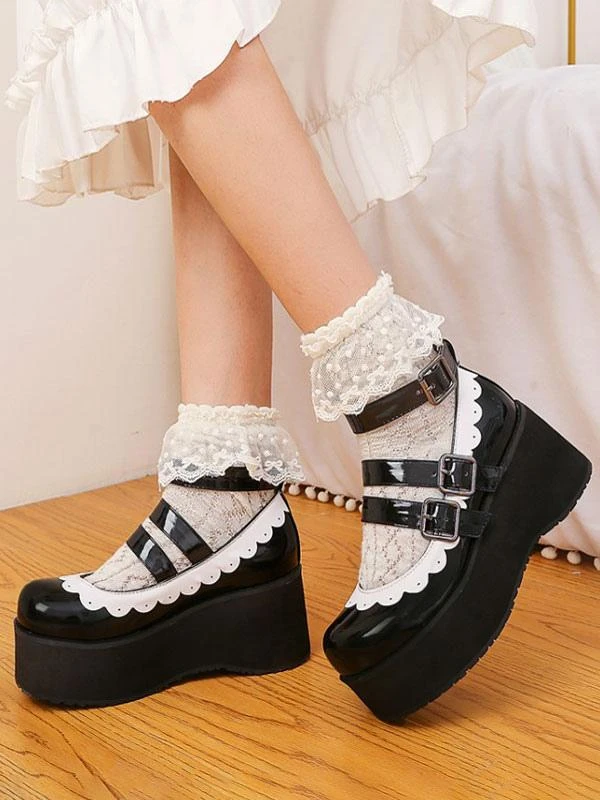 Sweet Lolita Shoes Round Toe PU Leather Flatform Lolita Pumps - Image 8
