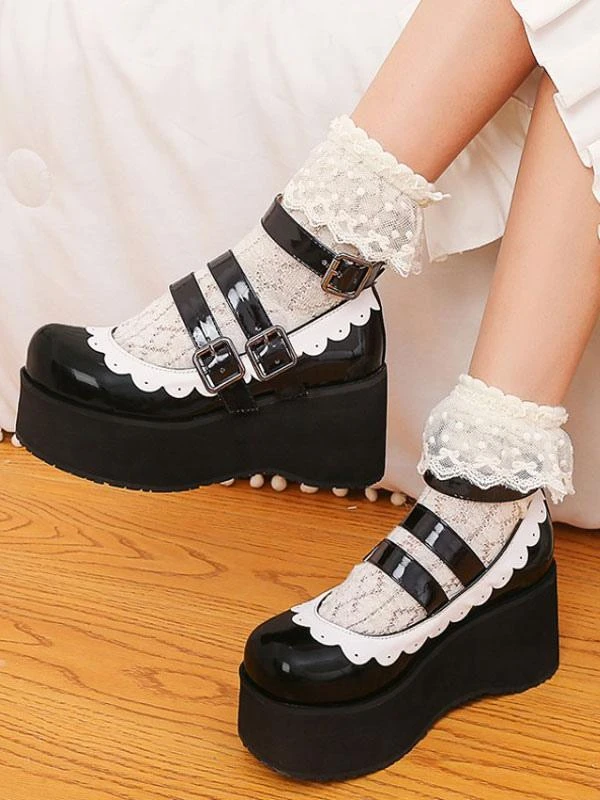 Sweet Lolita Shoes Round Toe PU Leather Flatform Lolita Pumps - Image 2