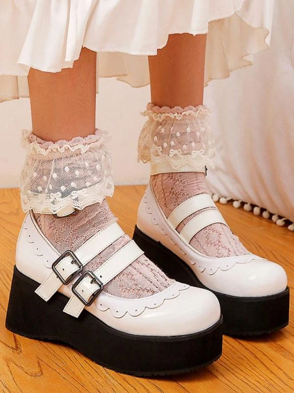 Sweet Lolita Shoes Round Toe PU Leather Flatform Lolita Pumps - Image 5