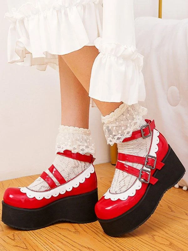 Sweet Lolita Shoes Round Toe PU Leather Flatform Lolita Pumps - Image 7