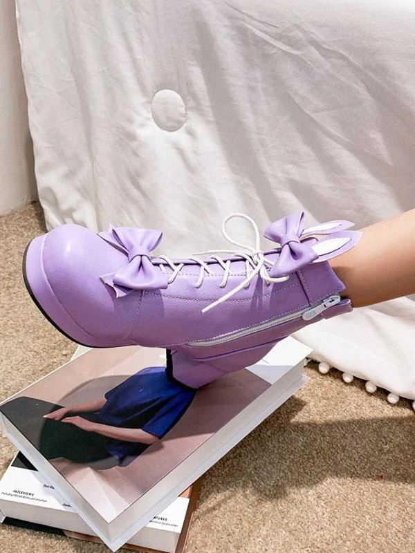 Sweet Lolita Boots Bows Round Toe Leather 6 Colors Lolita Cutie Bunny Ears High Heel Shoes - Image 2