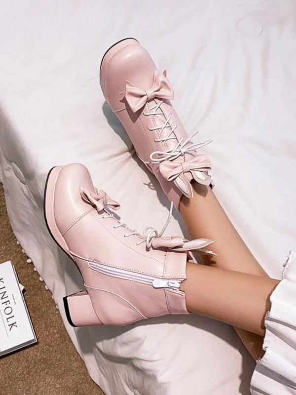 Sweet Lolita Boots Bows Round Toe Leather 6 Colors Lolita Cutie Bunny Ears High Heel Shoes - Image 4