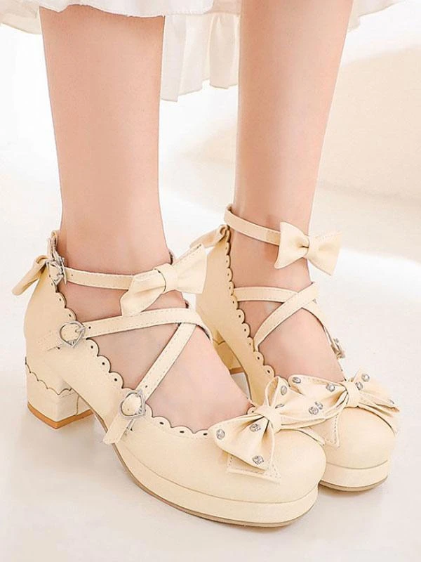 Sweet Lolita Shoes Bows Round Toe PU Leather Lolita Pumps - Image 7