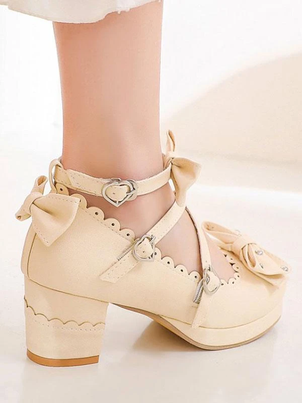 Sweet Lolita Shoes Bows Round Toe PU Leather Lolita Pumps - Image 8